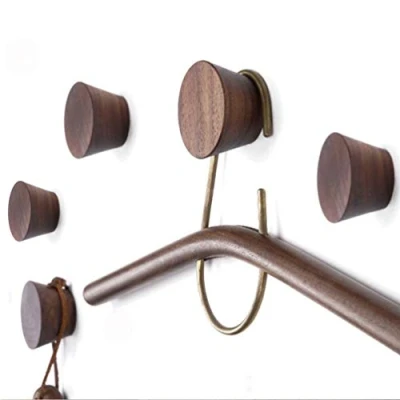 Abbildung von Thread T 5 Stück Wandhaken Holz für Bademantel Hat Kleidung Wandhalterung Haken Aufhänger Handtuch Rack Schlafzimmer Dekoration Mehrzweck Organisator (Walnut)
