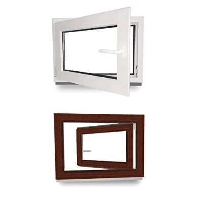 Abbildung von Kellerfenster Fenster Dreh &amp; Kippfunktion innen weiß/außen mahagoni BxH: 100 x 80 cm 1000 800 mm DIN Links 2 fach Verglasung 60 Profil