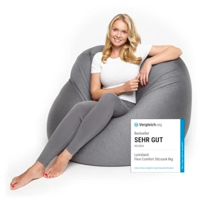 Abbildung von Lumaland Flexi Comfort Sitzsack Big Flexibler Premium Bean Bag 155 x 100 cm Sitzkissen Ideal zum Liegen oder Sitzen Sessel &amp; Sofa für Kinder und Erwachsene [Dunkelgrau]