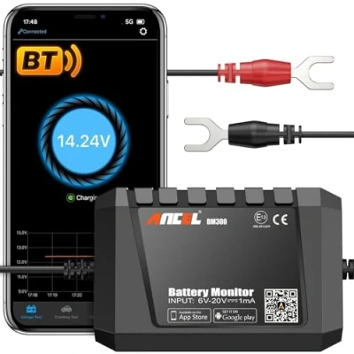 Abbildung von ANCEL BM300 Bluetooth Batterie Monitor, 12V KFZ Batteriewächter mit Charging &amp; Cranking Test Alarm Funktion, Wlan Batteriemonitore, Auto Batterietester für LKW ATV SUV Stiefel