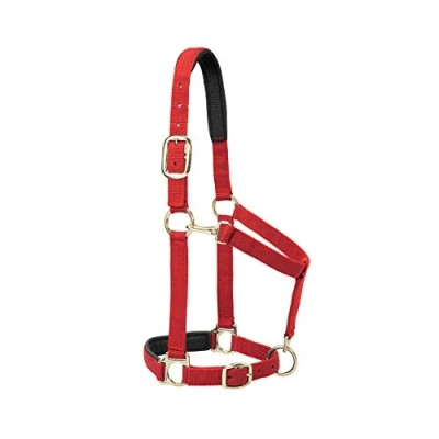 Abbildung von Weaver Leather Gepolstertes, verstellbares Kinn und Halfter mit Schnappverschluss, 2,5 cm durchschnittlicher Zugluftzug für Pferde oder Jährlicher, Rot