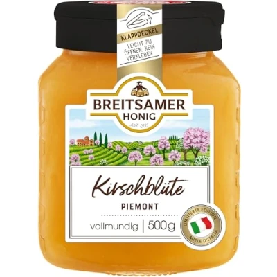 Abbildung von Breitsamer Kirschblütenhonig aus dem Piemont cremig 500g Vollmundig zart, mit einer besonderen Geschmacksnote (1 x 500g)