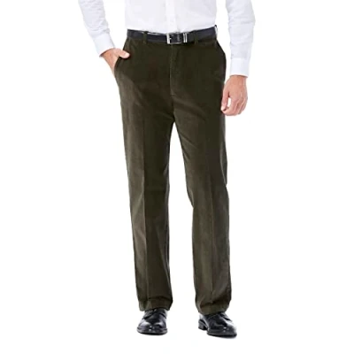 Abbildung von Haggar Herren 21 Wale Stretch Cord, Dehnbare Taille, Klassische Passform, einfarbige Vorderhose Grün 42W / 29L