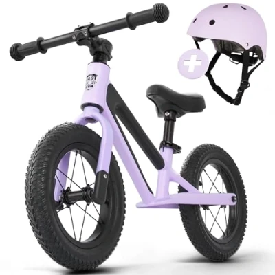 Abbildung von FAST N FUN Laufrad ab 2 Jahre mit Kinderhelm im Set Ultraleicht Tragegriff, Magnesiumrahmen, 12 Zoll Räder, Fußstütze und Ergonomischer höhenverstellbarer Sitz Balance Bike (Flieder Set)