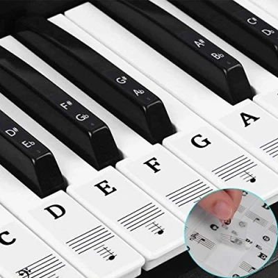 Abbildung von keyboard aufkleber,klavier Aufkleber kinder,piano stickers for keys,Keyboard Noten für 37/49/54/61/88 transparent und abnehmbar Anfänger einfache Anleitung (Schwarz weiß)
