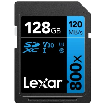 Abbildung von Lexar High Performance 800x SD Karte 128GB, Speicherkarte SDXC UHS I BLUE Series, Bis zu 120 MB/s Lesen, 45 Schreiben, für Point and Shoot Kameras, DSLR HD Camcorder (LSD0800128G BNNAG)