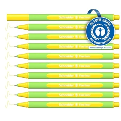 Abbildung von Schneider Line Up Fineliner (Strichstärke 0,4 mm, aus biobasiertem Kunststoff, ausgezeichnet mit Der blaue Engel) 10 Stück, golden yellow