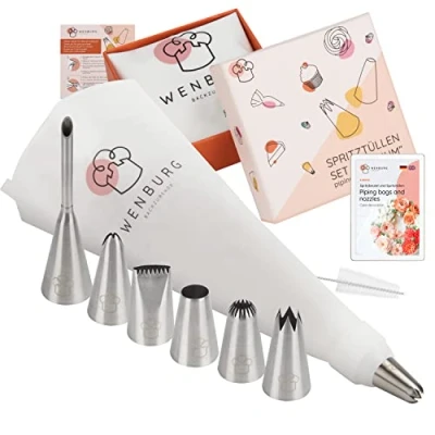 Abbildung von Wenburg Spritzbeutel Set 10 tlg. Backdekor Baumwolle (10 tlg) Torten Kuchen Muffins Cupcakes Kupplungen Spritztüllen Sahne Creme