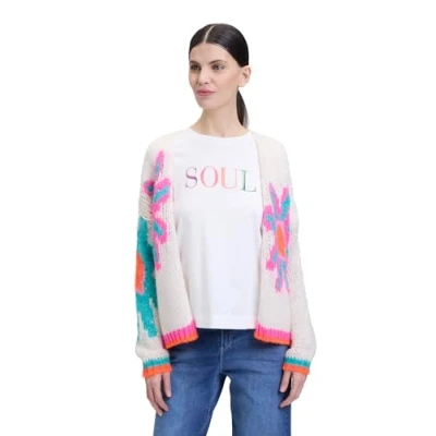 Abbildung von Cartoon MIT Intarsie Strickjacke, Damen, Größe: 46, Cream pink
