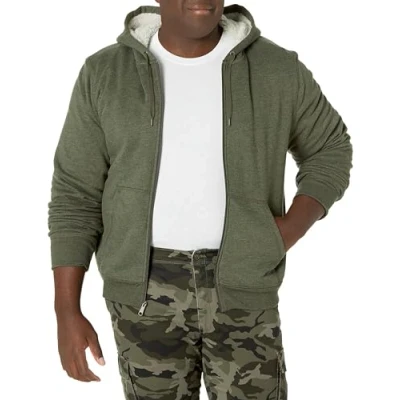 Abbildung von Amazon Essentials Herren Hoodie mit Sherpa Futter und durchgehendem Reißverschluss, Olivgrün, M