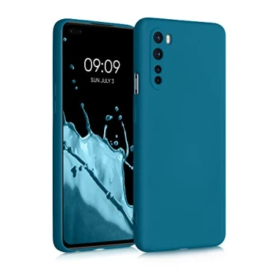 Abbildung von kwmobile Hülle kompatibel mit OnePlus Nord gummierte TPU Silikon Handyhülle Schutzhülle für kabelloses Laden Case in Karibikblau