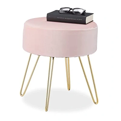 Abbildung von relaxdays Sitzhocker Samthocker mit Metallbeinen rosa