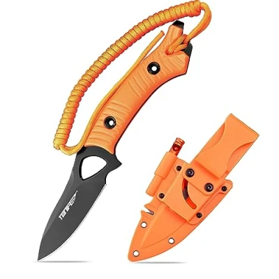 Abbildung von TONIFE Explorer Feststehendes Messer mit Scheide 8Cr14MoV Klinge Multifunktionales Überlebensmesser, Glasfaserverstärkter Nylongriff für Outdoor EDC (Orange+Schwarz Titan)