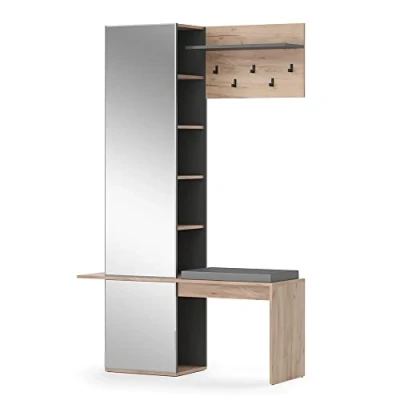 Abbildung von Vicco Garderobe Flurgarderobe Sitzbank ADELINE 120 x 190 40 cm Goldkraft Anthrazit (Spar Set)