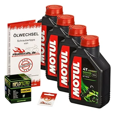 Abbildung von Motul 10W 40 Öl + HiFlo Ölfilter für Honda VTX 1300 S, 03 07, SC52 Ölwechselset inkl. Motoröl, Chrom Filter, Dichtring