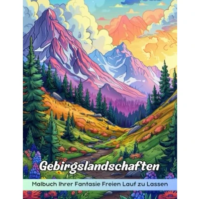 Abbildung von Gebirgslandschaften Malbuch: Ausmalseite „Gebirgslandschaften“, Majestätische Ausblicke Zum Kreativen Ausmalen