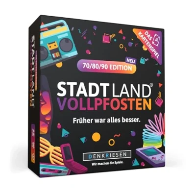 Abbildung von DENKRIESEN Stadt Land Vollpfosten® Das Kartenspiel 70/80/90 Edition &#039;Früher war Alles Besser.&#039; Geschenk Reisespiel 200 Kategorien ab 8 Jahren 3 6 Spieler Party Fluss