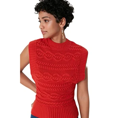 Abbildung von TRENDYOL Damen Knitting Detailed Knitwear Sweater, Rot, S EU