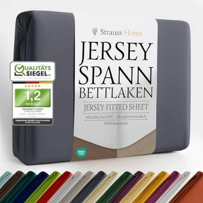 Abbildung von Strauss Home Spannbettlaken Premium, Gummizug: Rundumgummi, 150gr/m2 Premium Jersey 100% Baumwolle