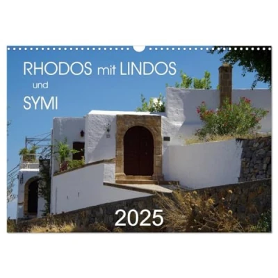 Abbildung von Rhodos mit Lindos und Symi (Wandkalender 2025 DIN A3 quer), CALVENDO Monatskalender