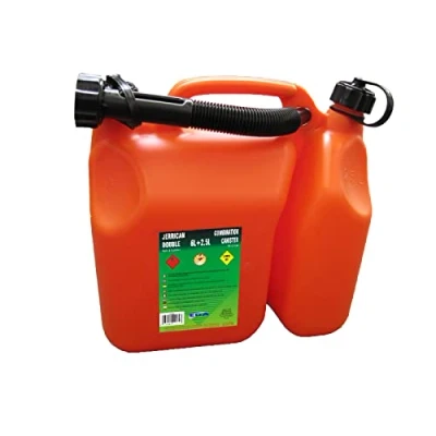 Abbildung von EDA Benzinkanister mit doppeltem Fach 6 l für Benzin + 2,5 Öl starrem Ausgießer zugelassen Kraftstoff 31,8 x 16,7 31,4 cm Orange