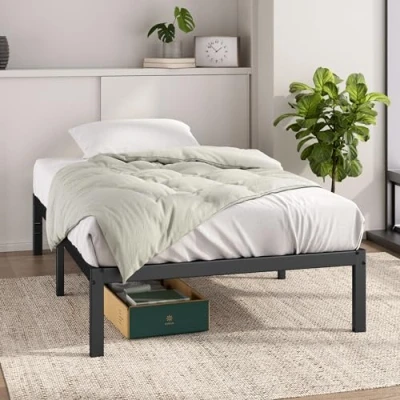 Abbildung von Zinus Elias Bettrahmen 90 x 190 cm Höhe 36 mit Aufbewahrung unter dem Bett Plattformbett aus Metall Schwarz
