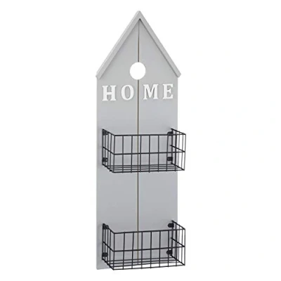 Abbildung von Spetebo Hängeregal Home mit 2 Ablagen in Hausform Holz Metall Regal zum Hängen Ablagekörben