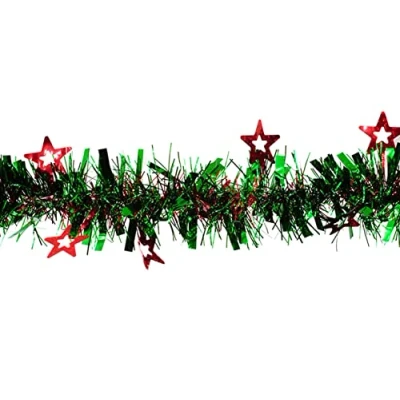 Abbildung von Creativery Weihnachtsgirlande Lametta 7cm x 2m mit holografischen Sternen Baumgirlande grün rot