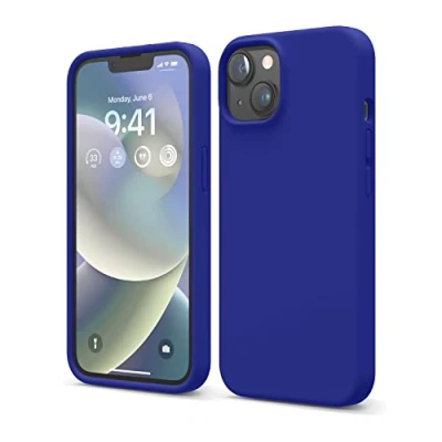 Abbildung von elago Schutzhülle für iPhone 14, Flüssigsilikon, Ganzkörper Schutzhülle, stoßfest, schlanke Handyhülle, kratzfestes, weiches Mikrofaserfutter, 15,5 cm (6,1 Zoll), Kobaltblau
