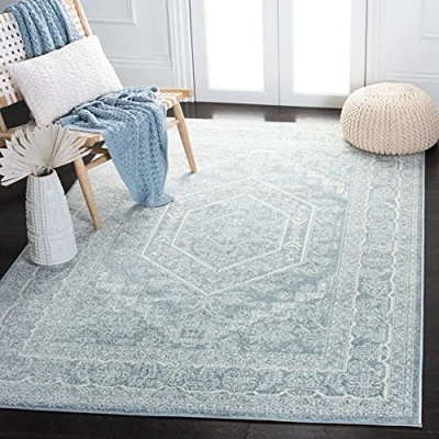 Abbildung von SAFAVIEH Traditionell Teppich für Wohnzimmer, Esszimmer, Schlafzimmer Adirondack Collection, Kurzer Flor, Schiefer und Elfenbein, 122 X 183 cm