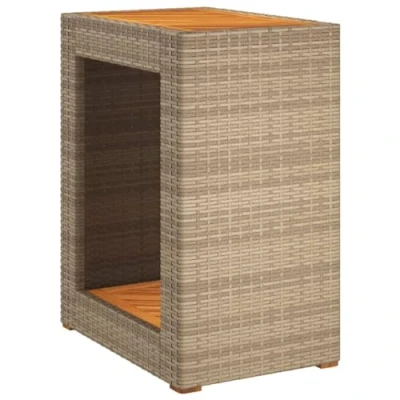 Abbildung von vidaXL Garten Beistelltisch, Outdoor Tisch mit Holzplatte, Gartentisch Stahlrahmen, Terrassentisch Couchtisch Gartenmöbel, Beige Poly Rattan