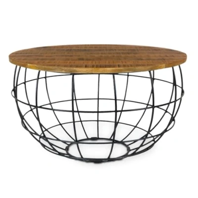Abbildung von Amago home Couchtisch rund ø55/60/65/75cm Beistelltisch Industrie Style Metall Gestell Farbe Lexington ø 75cm schwarz/Bassano