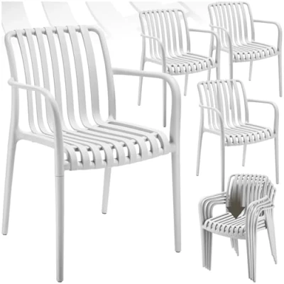 Abbildung von tectake® Gartenstühle stapelbar, Gartenmöbel Set, Balkon Möbel, Bistro Sessel, Outdoor Balkonmöbel, Terrassenmöbel weiß, 4er Set