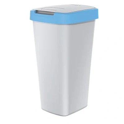 Abbildung von Keden Compacta Q Mülleimer mit Schwing und Klappdeckel 25L Kunststoff Mülltrennung Abfallbehälter Recycling Abfallsammler (Aschgrau/Hellblau)