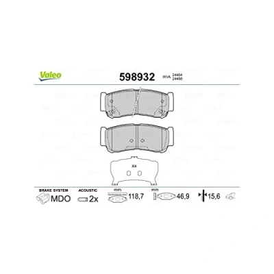 Abbildung von VALEO 598932 Bremsbelagsatz Hinterachse inkl. Verschleißwarnkontakt mit Anti Quietsch Blech HYUNDAI: H 1 / Starex MPV, SANTA FE 2, 3