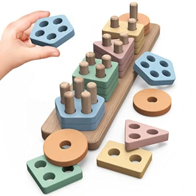 Abbildung von Joozmui Holz Montessori Spielzeug ab 1 2 3 Jahr, Holzspielzeug Motorikspielzeug Baby 6 9 Monate Babyspielzeug Sortierspiel Kinderspielzeug Lernspielzeug Steckpuzzle
