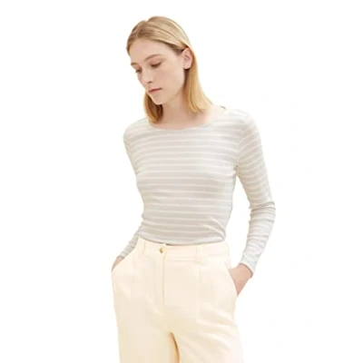Abbildung von TOM Tailor MIT Streifenmuster Langarmshirt, Damen, Größe: XXL, Grey offwhite stripe