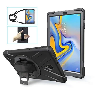 Abbildung von Gerutek Hülle für Samsung SM T595 / T590 Galaxy Tab A 10.5, Stoßfeste Robust Panzerhülle mit Drehbar Stände, Handschlaufe, Schultergurt Schutzhülle 10.5 2018 (SM T590/SM T595), Schwarz