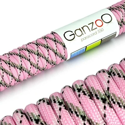 Abbildung von Ganzoo Paracord 550 Seil, Nylon Polyester, 4mm, Typ 3, 30 Meter, 7 Kernstränge, Outdoor Schnur, Allzweck Hundehalsband, Hundeleine, Armband knüpfen, Camping, Survival pink schwarz