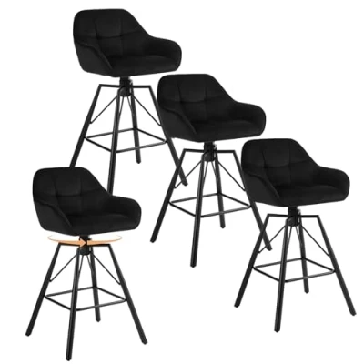 Abbildung von WOLTU Barhocker 4 er Set, 360drehbar Barstuhl Bistrohocker mit Rückenlehne Tresenhocker Lehne Fußstütze Beinen, drehbar, gepolstert, Samt Metall, Schwarz, BH397sz