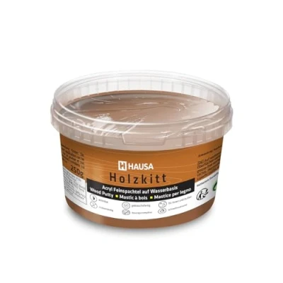 Abbildung von Hausa Holz Reparaturset Holzkitt, 250g gebrauchsfertig ausgezeichnete Füllkraft rissbeständig, 250 St., Gramm Nussbaum Dunkel Holzspachtelmasse Kitt für Holz, Holzspachtel/Füllmasse zum Reparieren