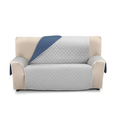 Abbildung von Martina Home Sofaüberwurf gesteppt, wendbar, Bernstein, 2 Sitzer, Grau, Blau