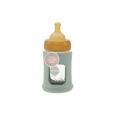 Abbildung von HEVEA Plastic Free Wide Neck Glass Baby Bottle with Sleeve Slow Flow Anti Colic Bottles Newborn 0+ months Eco friendly, BPA free, Single pack (150 ML)