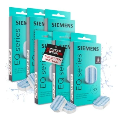 Abbildung von MEISTERZWECK4U Siemens TZ80002 Entkalkungstabletten 18 Stück kompatibel mit EQ &amp; Surpresso Kaffeevollautomaten Entkalkung Reinigung für Kaffeemaschinen, entfernt Kalk, schützt vor Korrosion