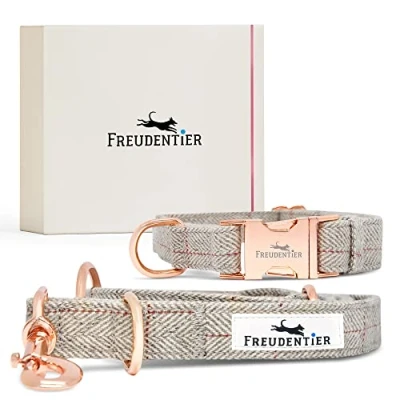 Abbildung von FREUDENTIER Hundehalsband und Hundeleine 2m im eleganten Set verstellbar Inkl. Geschenkbox Für kleine, mittelgroße &amp; große Hunde Classic Kollektion, Das Original (37 58cm)