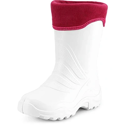 Abbildung von Ladeheid Kinder Mädchen Jungen federleichte Eva Thermo Gummistiefel gefüttert LA 861 (Weiß/Rosa, 26/27 EU)