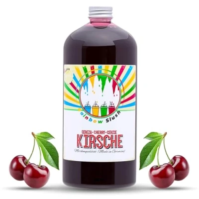 Abbildung von Rainbow Slush Sirup AZO FREI 1 Liter Flasche Konzentrat für Slushy Maker Eis Slushmaschinen Eismaschinen Getränke 1:5 bis 1:20 (Kirsche)