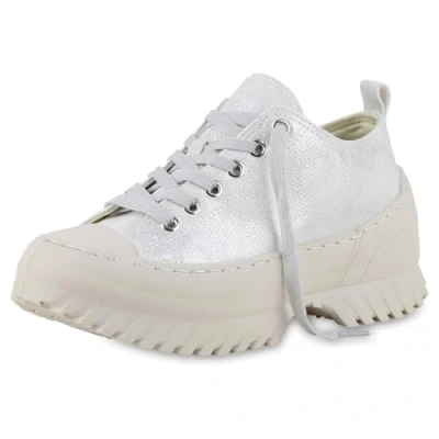 Abbildung von VAN HILL Damen Plateau Sneaker Blockabsatz Profilsohle Trendy Schuhe 217287 Silber 37