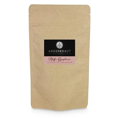 Abbildung von Ankerkraut Pfeffer Symphonie, zum Kochen und Grillen, bunte Mischung aus schwarzem, grünem, weißem Pfeffer, Rosa Beeren Piment, 150g im aromadichten Beutel