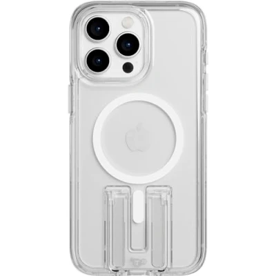 Abbildung von tech21 Evo Crystal Kick Hülle für iPhone 15 Pro Max, Kompatibel mit MagSafe, Transparent/Weiß, 15x Militärniveau Fallschutz: 4,9m